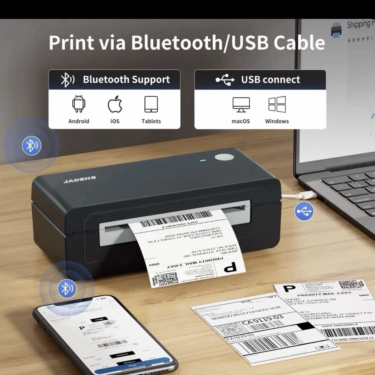 Bluetooth for mobile devices and USB for Windows and macOS